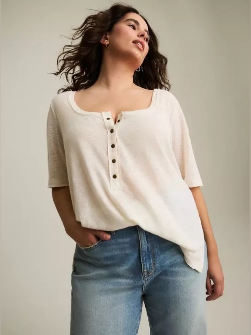 FESTI LINEN BLEND SCOOP NECK RELAXED HENLEY